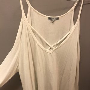 White open shoulder long sleeve shirt